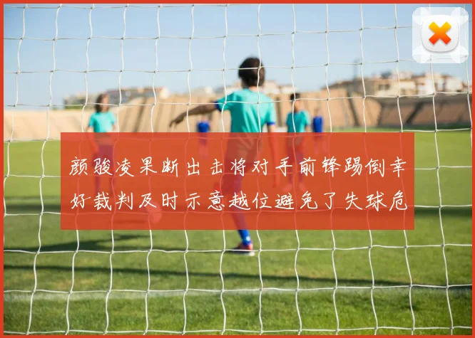 颜骏凌果断出击将对手前锋踢倒幸好裁判及时示意越位避免了失球危机
